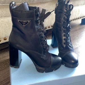 Prada brush leather nylon boots size 37.5